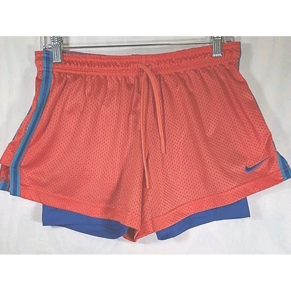 Nike Pro Combat Shorts Womens Size Medium Orange Mesh w/ Blue Lining Dri-Fit